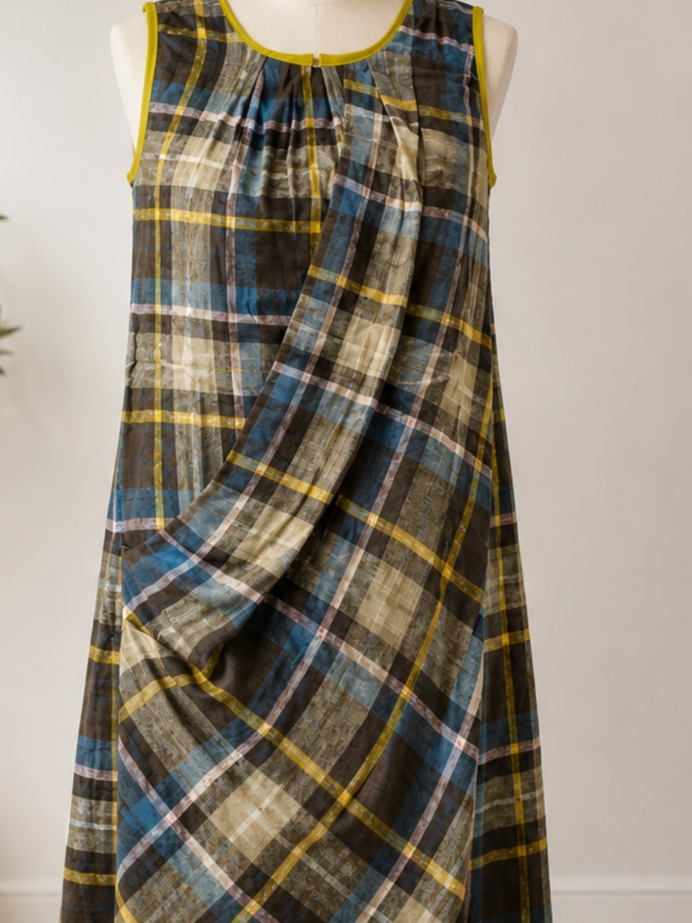 Checkers lined Anthropologie dress L cotton